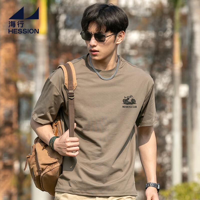 海行户外美式休闲男式咖啡色索罗娜凉感防晒短袖t恤夏季新款潮流透气 咖啡色 3XL