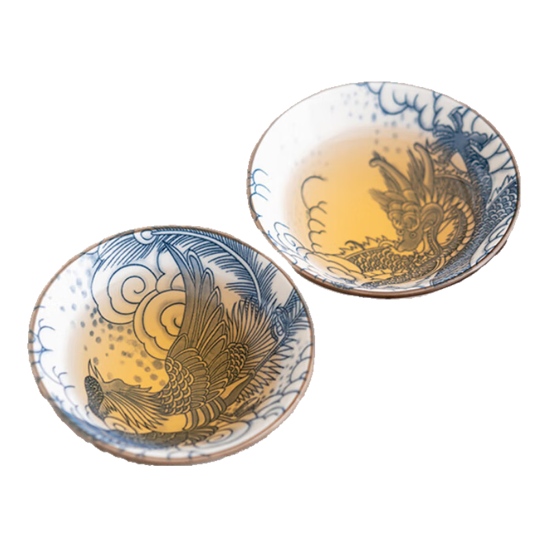 青花斗笠茶杯陶瓷大号主人瓷器功夫茶盏个人家用单茶杯子 （花色随机)80ml1只