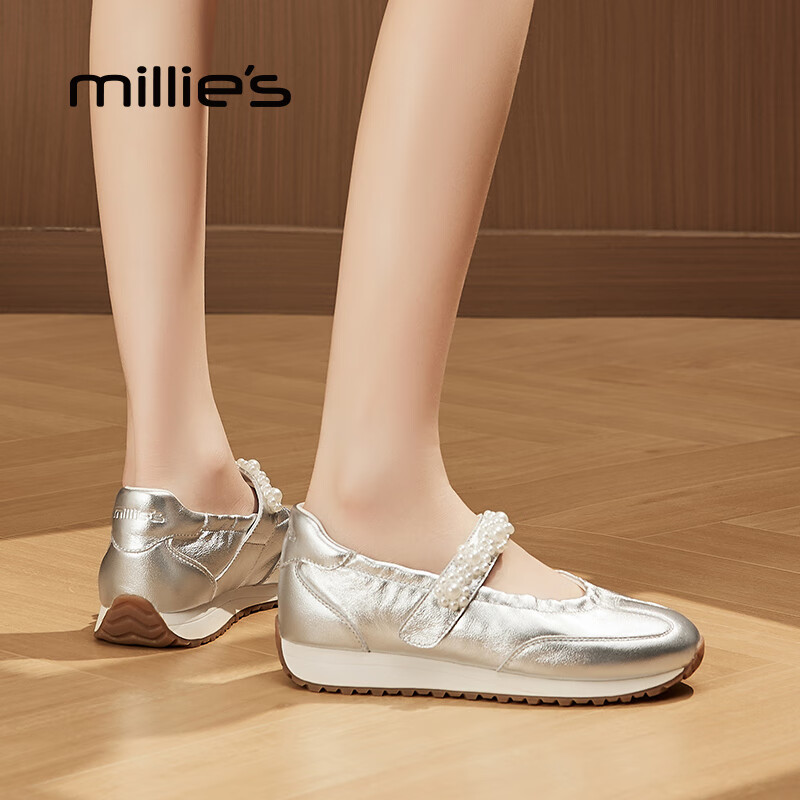 妙丽玛丽珍鞋女平底浅口圆头轻便芭蕾风时尚2025夏季新款百搭单鞋 银色 38 (240mm) 标准码