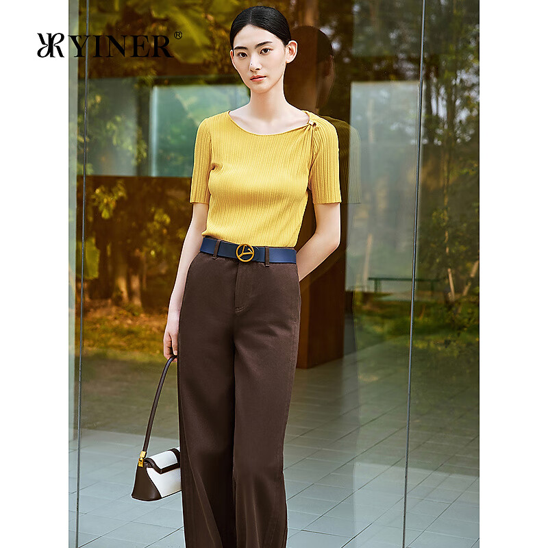 音儿（YINER）【周末花园】音儿专选2025夏新款法式短袖镂空扭结毛针织衫 浅黄 M