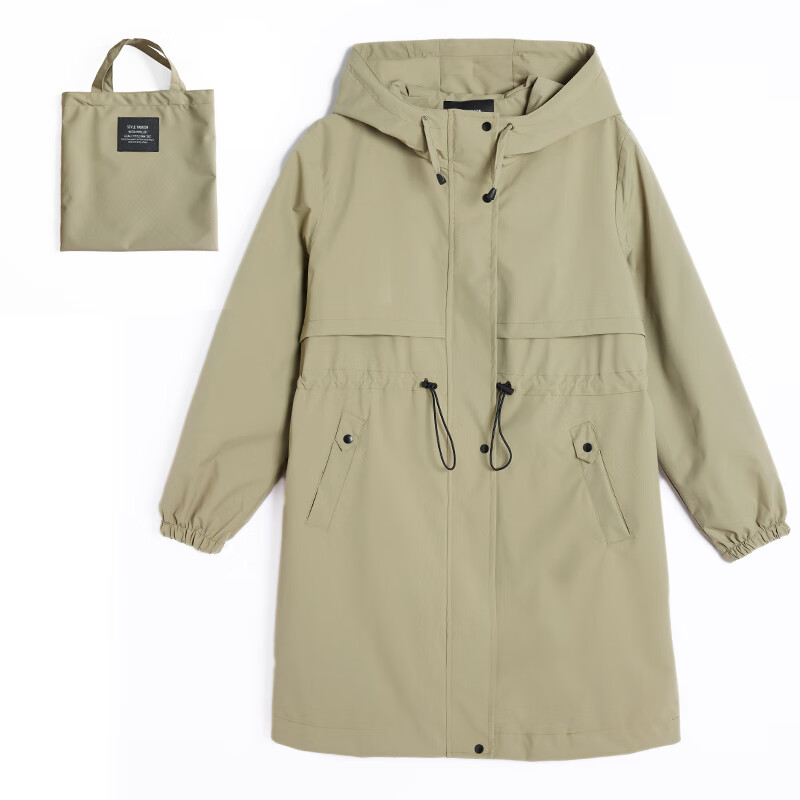 Freesmily时尚中长款日韩成人男女双层雨衣雨披徒步风衣防护外套旅游户外 1033-双层加厚-橄榄绿