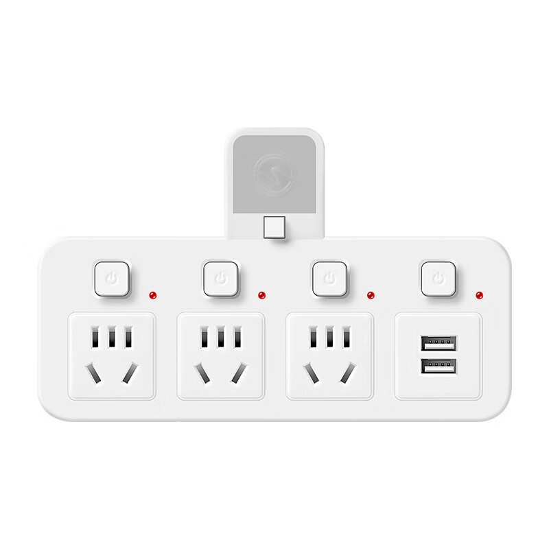 【优选】插座转换器带小夜灯家用插排一转二三四多功能USB转换器 03白【3开关3插位】 国标