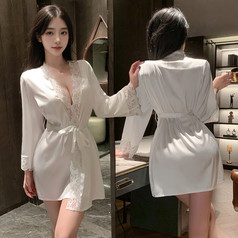霏慕情趣内衣睡袍高档女性感睡衣诱惑大码夫妻房事刺激SM瑜伽裤血滴子 6171缎面白睡袍+三点式后妈七夕御姐战袍攻速超污 极度丁字裤衣服老公吃奶方便奴隶羞耻夜场装一次性透肉