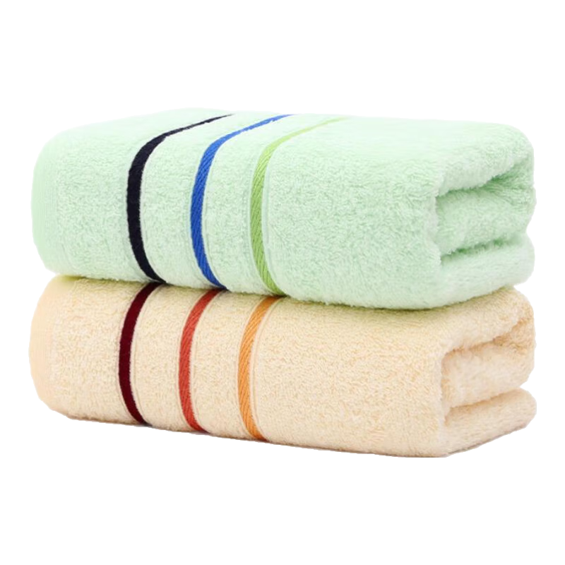 洁丽雅毛巾纯棉加厚A类吸水速干不易臭洗澡洗脸情侣面巾澡巾公司团购 绿色+黄色 2条