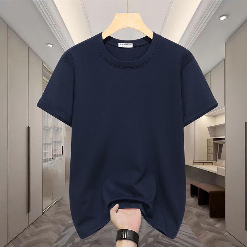 夏季胖子衣服大码100%纯棉圆领休闲宽松短袖t恤男纯色半袖打底衫 军绿色 10XL 300-310斤