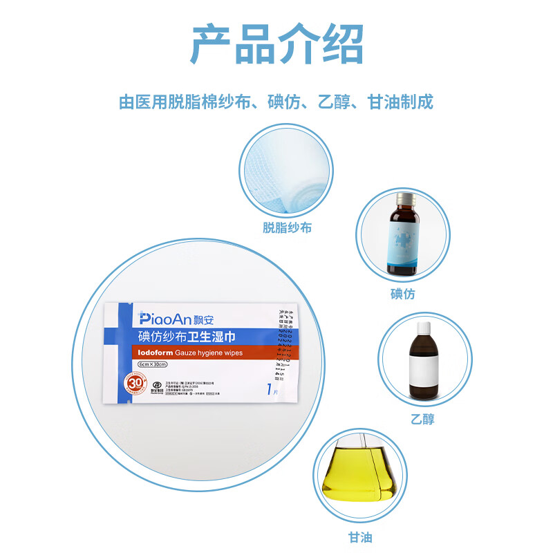 飘安碘仿纱条黄纱布外科创伤敷料 碘仿纱布卫生湿巾引流条新日期 6*60cm 50包