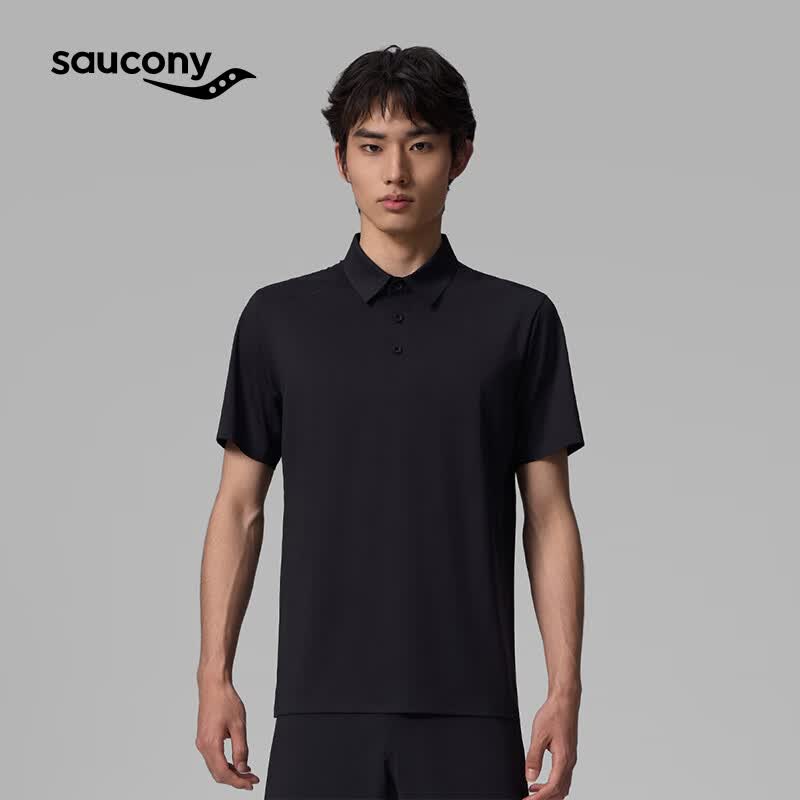 SAUCONY索康尼官方男子轻薄柔软拼接凉感短袖polo衫运动T恤 正黑色 XL