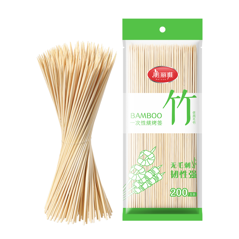 美丽雅烧烤签子200支 一次性加长30cm烤串钵钵鸡羊肉串冰糖葫芦竹签