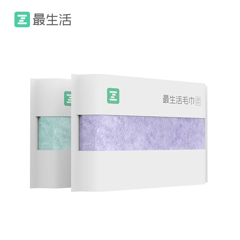 最生活抗菌毛巾加厚2条装 柔软吸水家用洗脸毛巾男士洗澡大面巾 紫绿