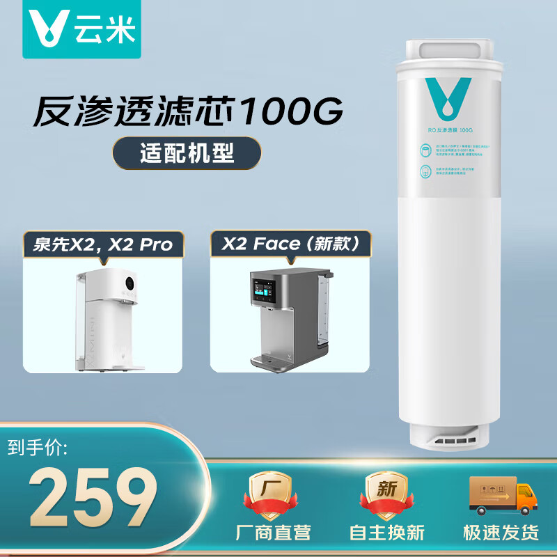 云米（VIOMI）净水器滤芯 家用净水机净饮机过滤器适配机型S2、X2、Quick5、mee、Fast系列滤芯 RO反渗透滤芯100G