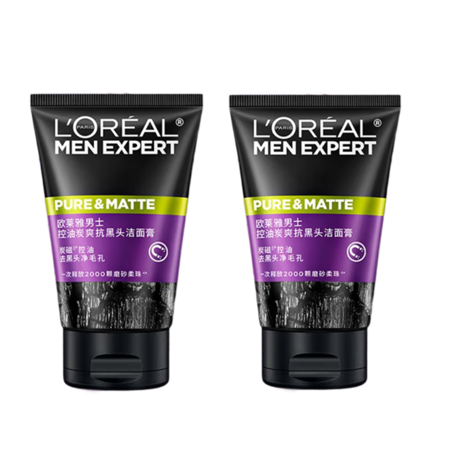欧莱雅(LOREAL)男士控油碳爽抗黑头洁面膏100ml*2【临期清仓】 117.7元(需领券,合39.23元/件)
