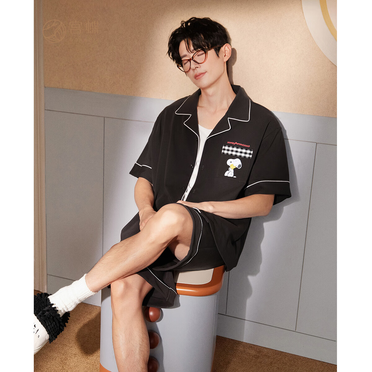 宫蝶宫蝶【凉感型】史努比情侣睡衣女夏季休闲短袖家居服男士纯棉套装 史努比短袖套装男 L （建议100-120斤）