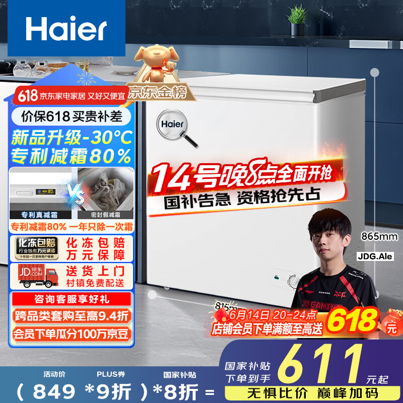 海尔（Haier）家用冰柜京东自营200升小冰箱小型冷柜大容量-30度深冷速冻保鲜BC/BD-200GHW9D家电国家补贴20%