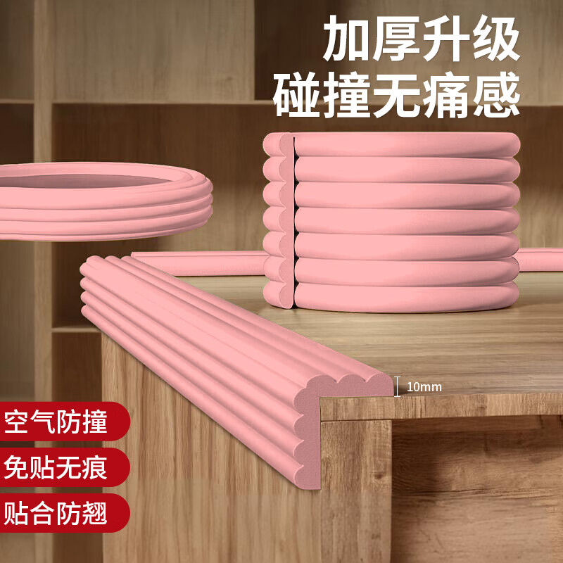 千棵树儿童防撞条门框软包墙角防撞护角桌面防磕碰保护棉防碰撞贴条安全 粉色 2米 8cm宽【整卷不拼接】
