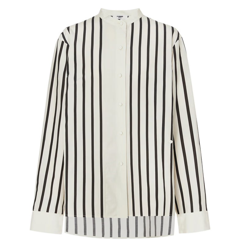 editionP系列襯衫女新款豎條紋立領(lǐng)桑蠶絲棉混紡襯衣