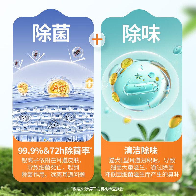 富士樱宠物猫咪狗狗滴耳液清洁洗耳液耳垢耳痒耳道除菌除异味远离耳螨 银离子耳朵清洁液 60ml*1瓶