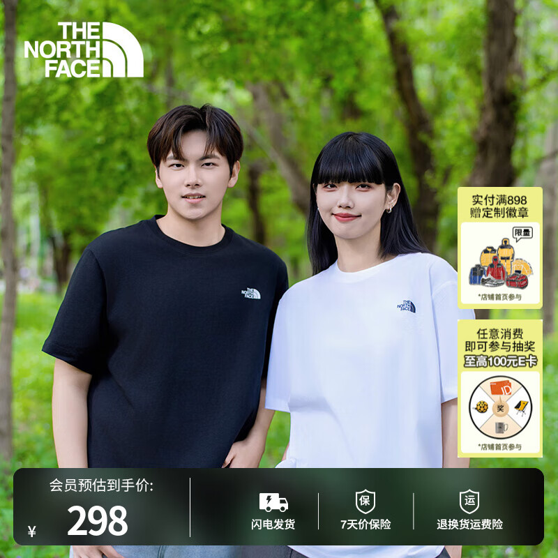 北面（The North Face）短袖男棉T恤情侣款户外印花logo宽松舒适25新品|8DBX JK3/黑色 L /175