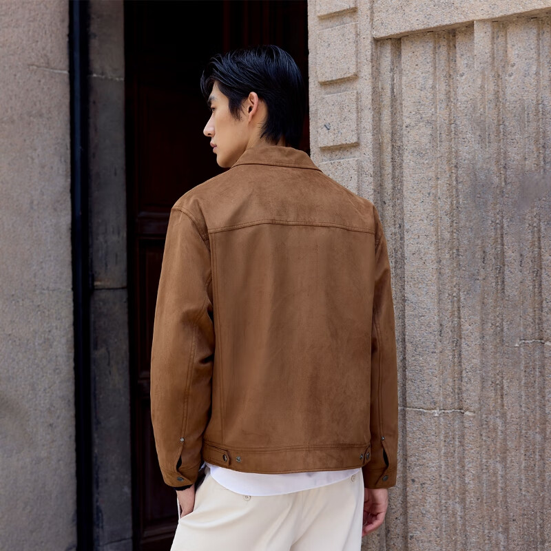 杰克·琼斯（JACK&JONES）26年男装春秋季休闲外套男宽松多口袋翻领仿麂皮行政夹克短款上衣 E10深棕色 M （175）