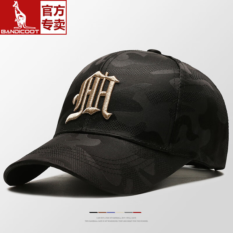 时尚风格袋鼠帽子男夏季防晒帽遮阳帽韩版太阳帽户外透气大帽檐棒球帽鸭舌帽女 黑金色 均码 【帽围可调 头围54-60cm】