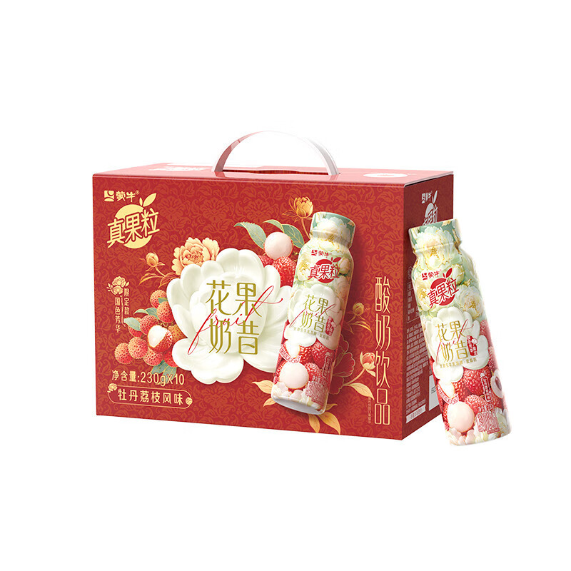 蒙牛7月 蒙牛真果粒花果奶昔牡丹荔枝风味酸奶饮品PET瓶230g*10瓶整箱 真果粒花果奶昔牡丹荔枝风味酸奶