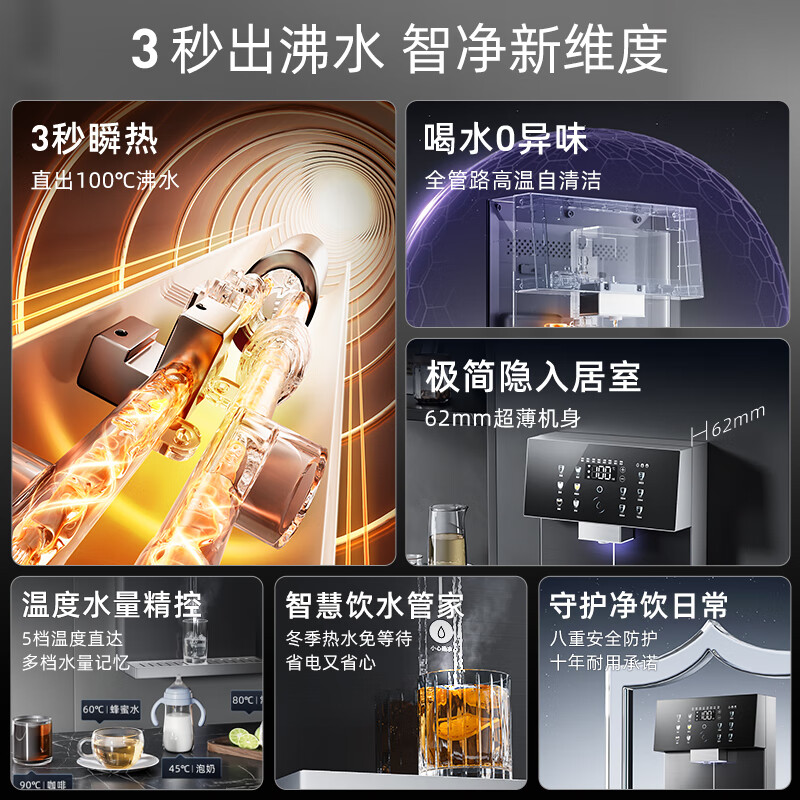 Rheem美国瑞美弱碱性水净水器1200G大通量直饮式RO反渗透母婴直饮机0陈水0阻垢剂 【3件套装】净水器+前置+管线机