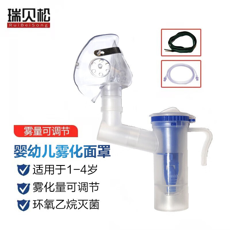 瑞贝松雾化器面罩医用儿童成人家用压缩式雾化医用耗材可调节雾化量大小 婴幼儿卧式款3支装
