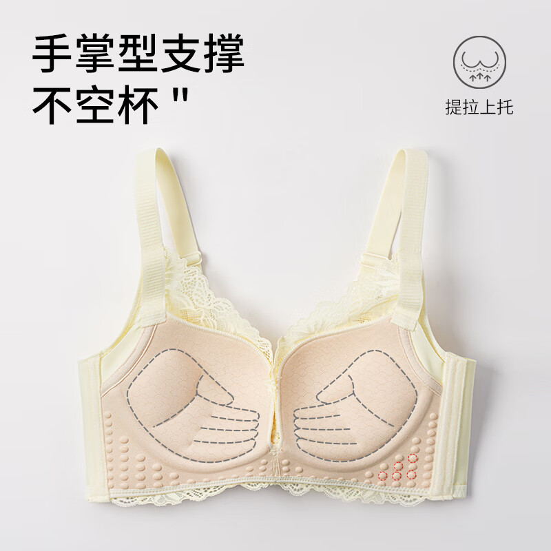 爱戴聚拢文胸女新款升级2.0手掌杯无钢圈小胸显大收副调整型蕾丝内衣 云初黄 85B