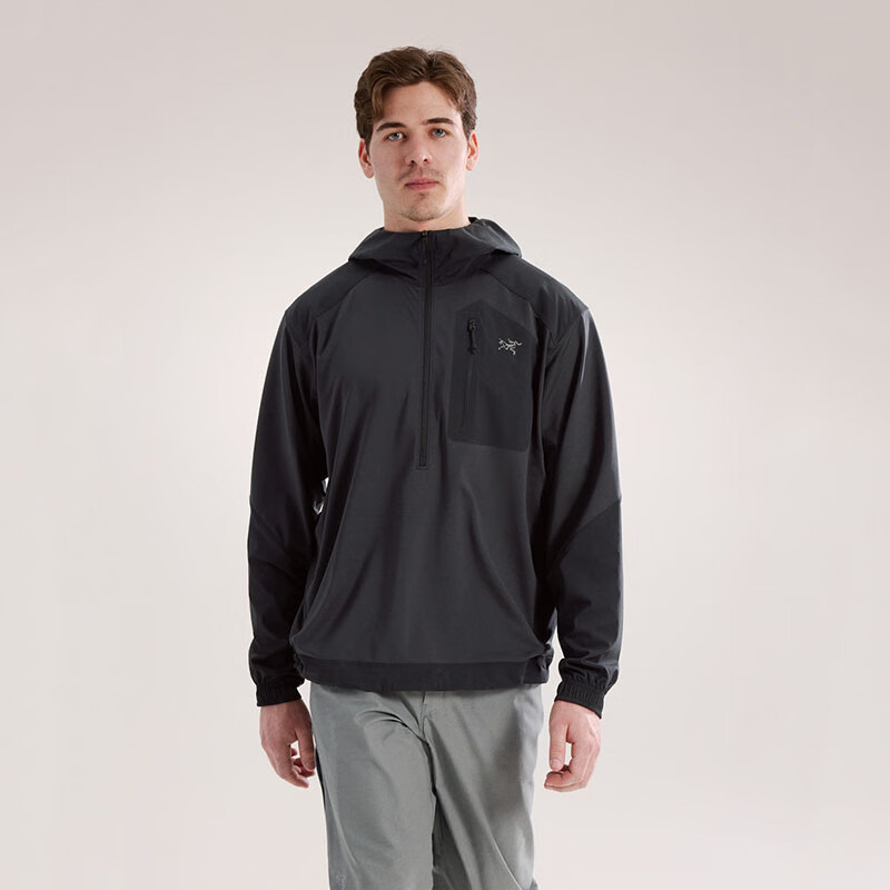 始祖鸟（ARC&#039;TERYX）男子25新款抓绒衣 Konseal SL Pullover 弹力轻量防风保暖连帽衫 黑色/Black XS