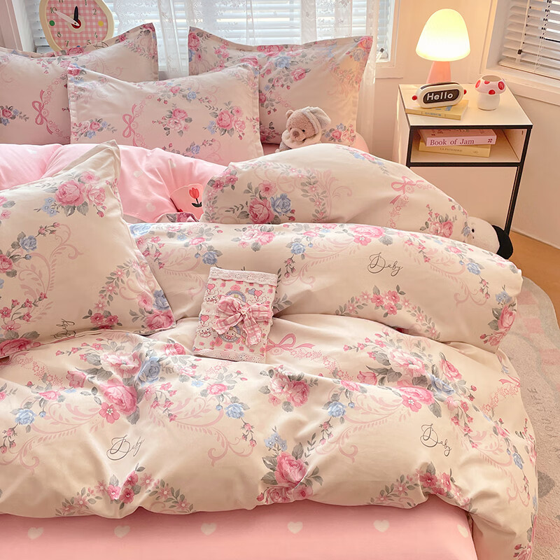 羽匠春季小清新印花四件套学生宿舍套件家用床单柔软四件套ins 爱莎芳菲 床单款 （被套200*230cm）四件套