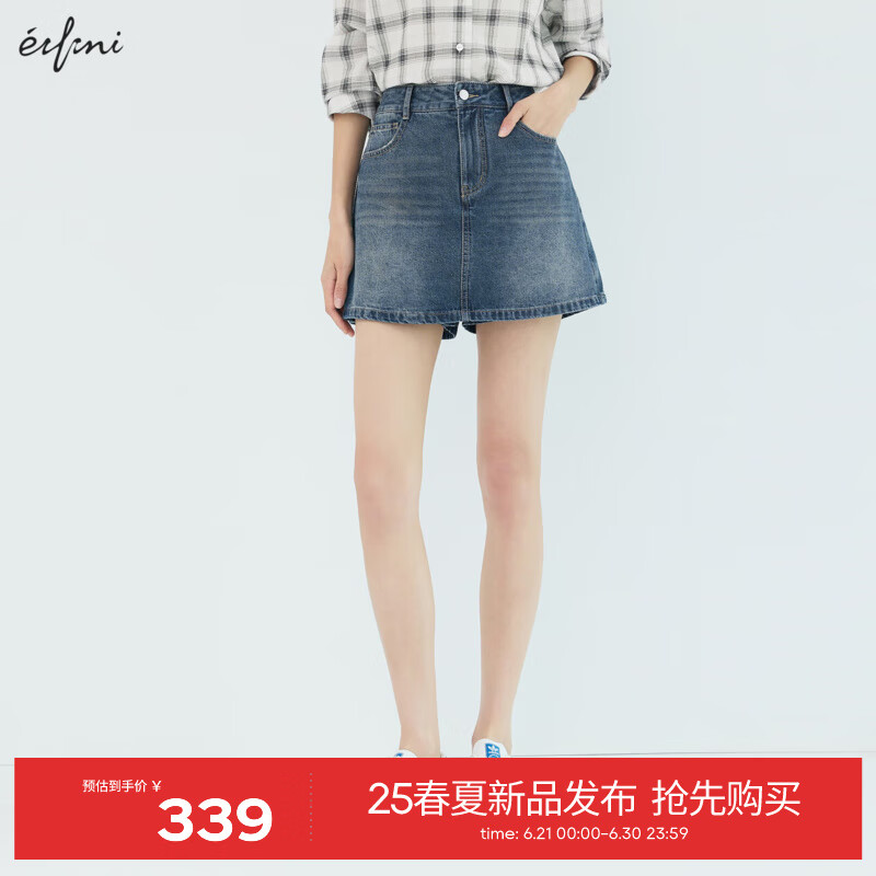 伊芙丽（eifini）伊芙丽薄款全棉牛仔布复古设计感裙裤式牛仔短裤女2025夏装新款 深蓝 预售[6月30日]发 L