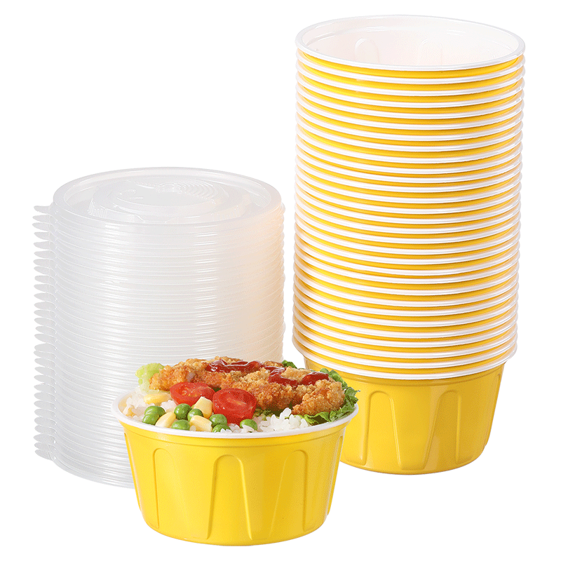 美丽雅一次性餐盒900ml*30套 食品级可微波野餐快餐打包圆形带盖饭盒