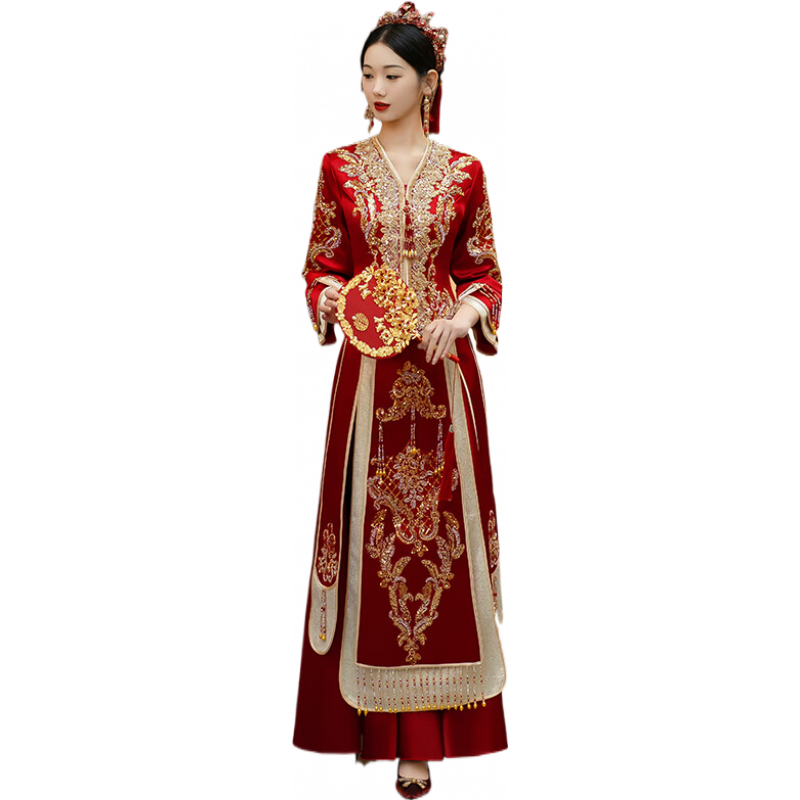 溫彌喜服新娘V領(lǐng)夏2025秀禾服婚服小個子季出閣150結(jié)婚嫁衣中式婚紗女 小個子V領(lǐng)款 XXS 適合140-155身高