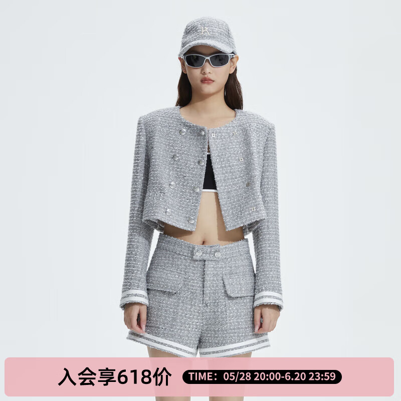 RE’VAN芮范春季新品設(shè)計(jì)師款運(yùn)動(dòng)風(fēng)銀色小香短外套R(shí)N10105274 銀色 L/40