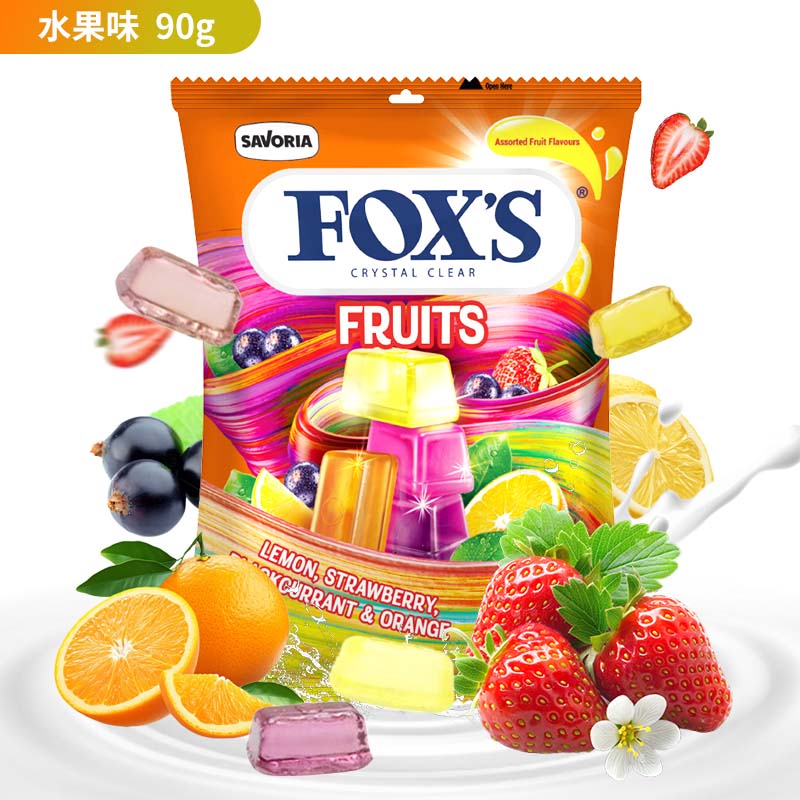 Fox's霍士foxs混合水果味水晶立方糖90g 印尼进口硬糖休闲零食婚庆喜糖