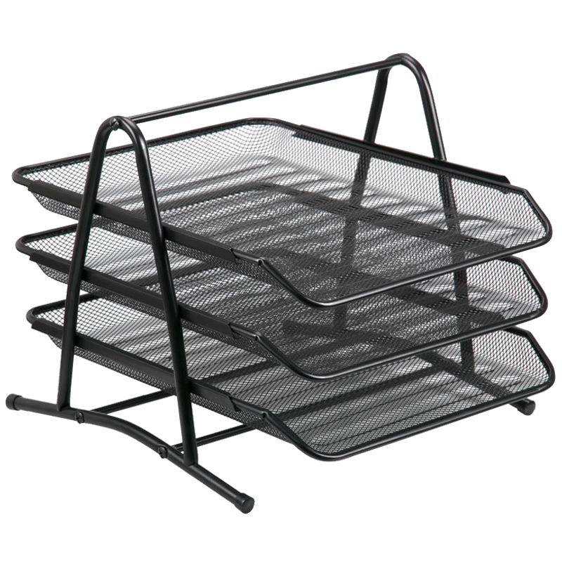 易利豐（elifo）金屬文件架子多層文件框托盤文件欄文件盤辦公桌面收納文件筐鐵資料架整理架 三層/三欄黑色