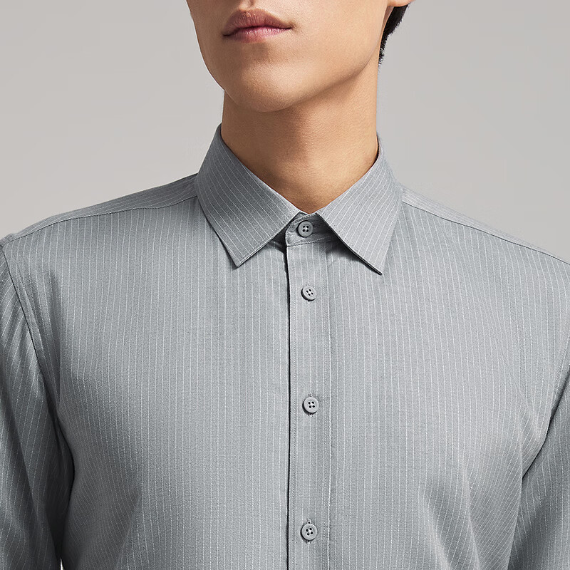 雅戈尔（YOUNGOR）2025秋冬季长袖衬衫男棉混纺面料羊毛绒内胆保暖衬衫温暖舒适 灰色条纹VLBN119702DJA 39 （170/88A）