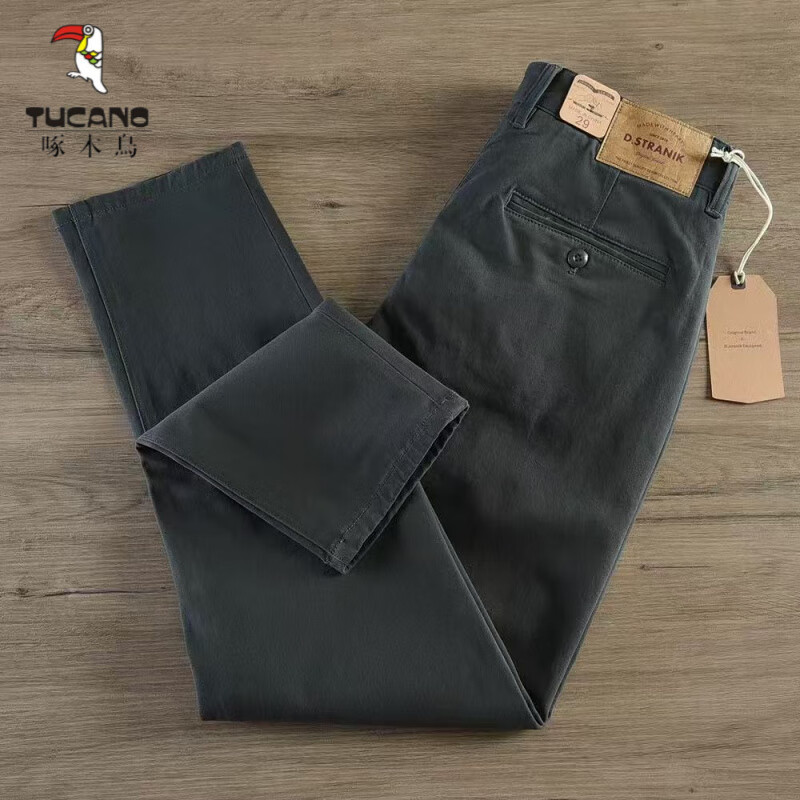 啄木鸟（TUCANO）新款休闲裤春秋男士百搭锥形直筒简约纯色水洗棉质舒适潮流九分裤 深灰色【高品质】 28 建议90-100斤
