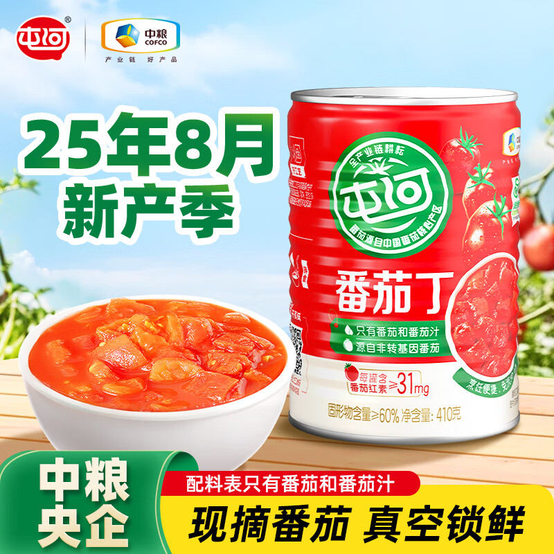 屯河新疆内蒙番茄罐头新鲜番茄丁0添加剂西红柿块火锅炒菜调味番茄块 番茄丁410g*2罐【25年8月新货】