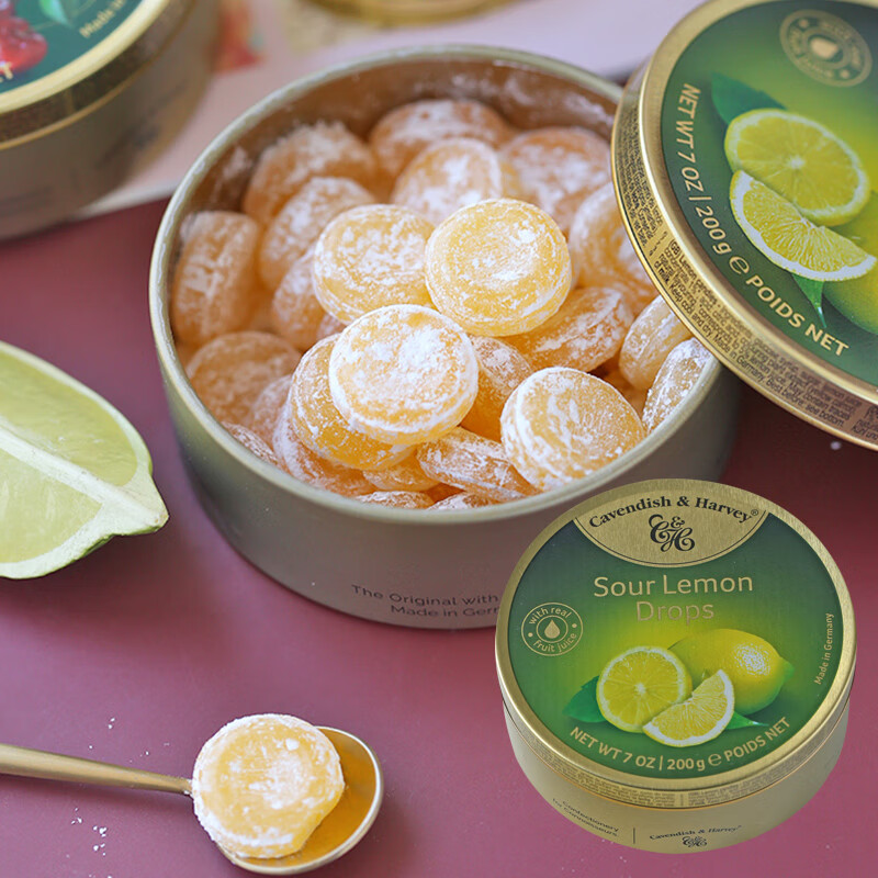 嘉云德国进口柠檬水果可乐薄荷糖硬糖铁盒装做手账糖果礼盒咕卡 SourLemonDrops酸柠檬味二盒