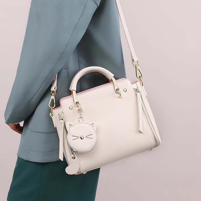 纪诗哲轻奢包包女包单肩包女士斜挎包七夕圣诞节送老婆女友纪念节日礼物 米白色【轻奢女包女神节送礼】 中包精美礼盒包装