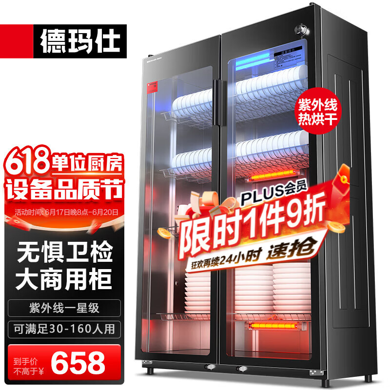 德玛仕（DEMASHI）商用消毒柜 双开门星级消毒柜烘干酒店餐饮饭店厨房食堂学校用茶水餐具杯子碗筷柜商用立式大容量 500L标准款+定时丨适合30-160人