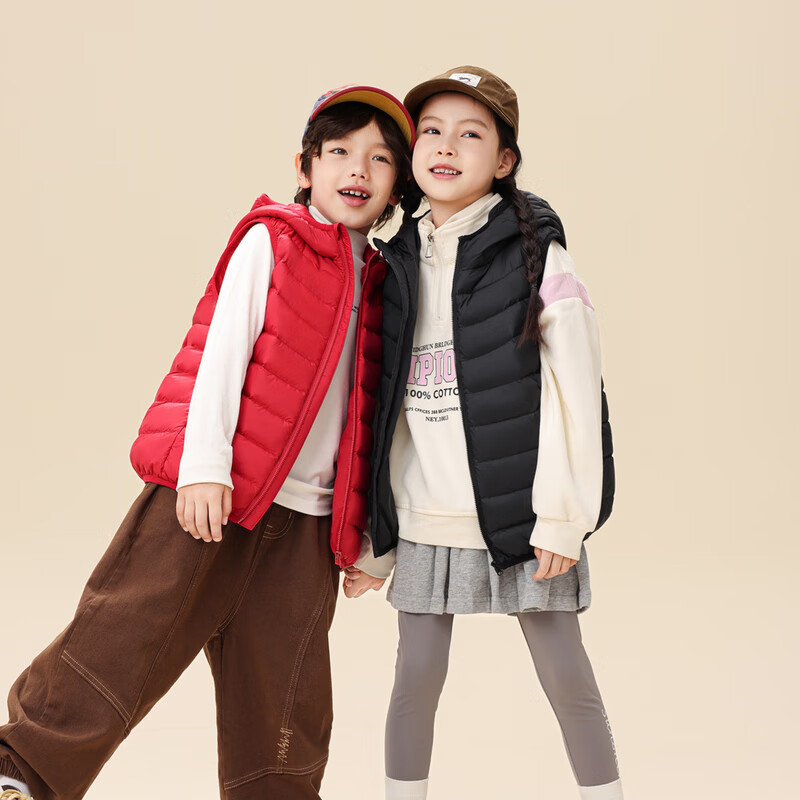 雪中飞新款儿童羽绒马甲可爱时尚休闲百搭羽绒服童装外套 黑色|8056 150 /72