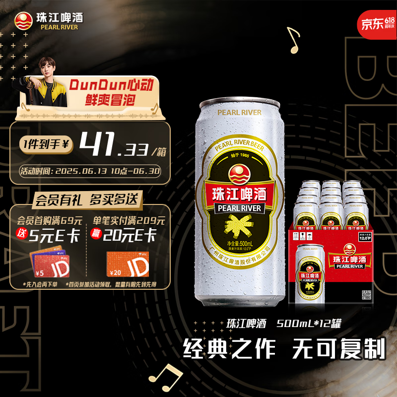 珠江啤酒（PEARL RIVER）12度 经典老珠江啤酒500ml*12听 整箱装