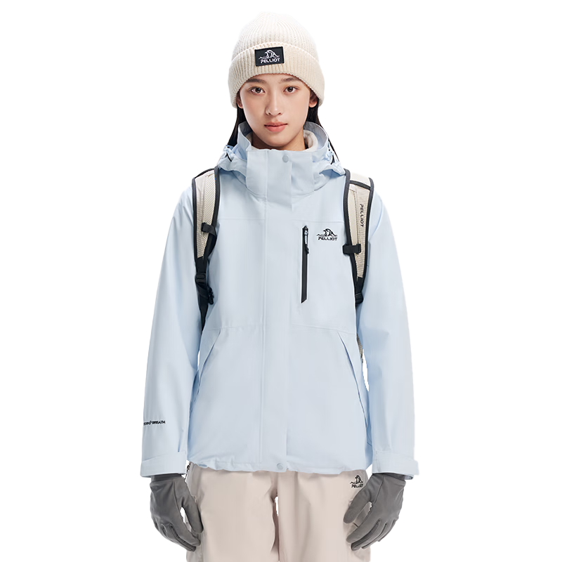 伯希和（Pelliot）【經(jīng)典2.0】成毅山野沖鋒衣男女三合一抓絨內(nèi)膽可拆防風(fēng)秋冬外套 [女款]冰島藍(lán) |兩件套(新色發(fā)售) M 女102-114斤男116-130