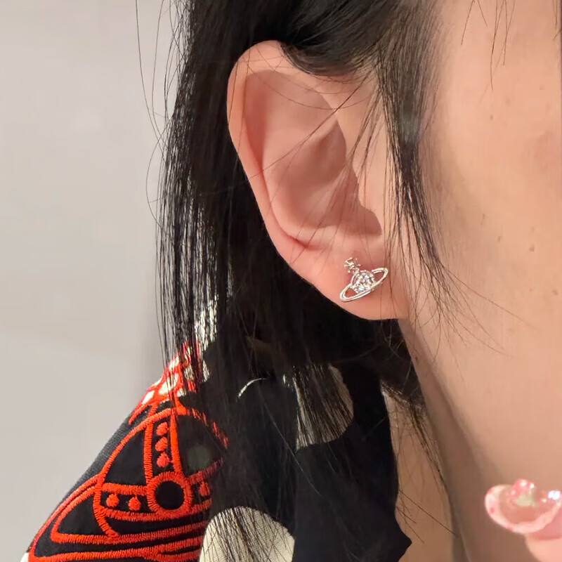 薇薇安·威斯特伍德（Vivienne Westwood）西太后耳钉mini土星耳钉单钻女士耳环高级感耳饰送女友新年礼物 银色