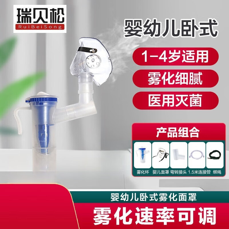 瑞贝松雾化器面罩医用儿童成人家用压缩式雾化医用耗材可调节雾化量大小 婴幼儿卧式款3支装