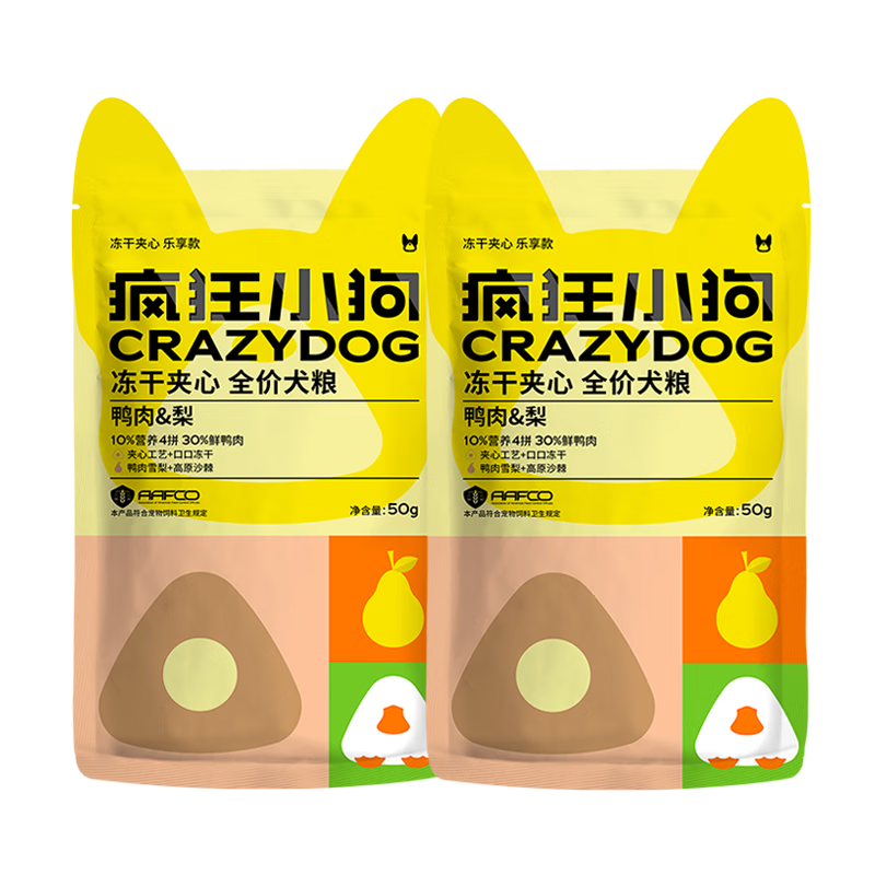 疯狂小狗小耳朵冻干夹心鸭肉梨狗粮小型犬幼犬成犬粮100g
