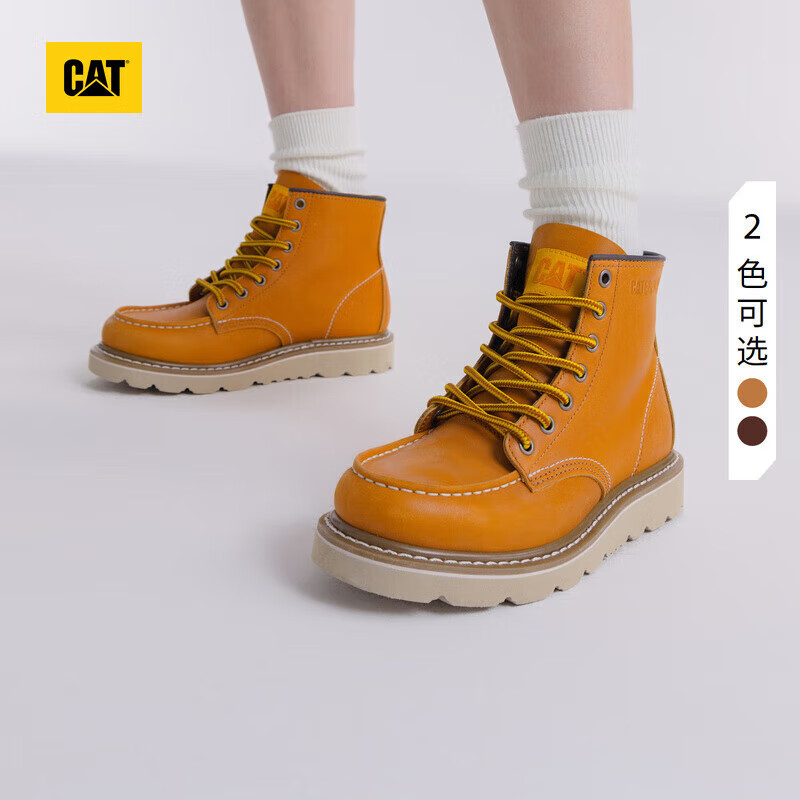 卡特卡特新品女士户外经典彩色女靴牛皮高帮休闲鞋马丁靴 浅棕色  38 