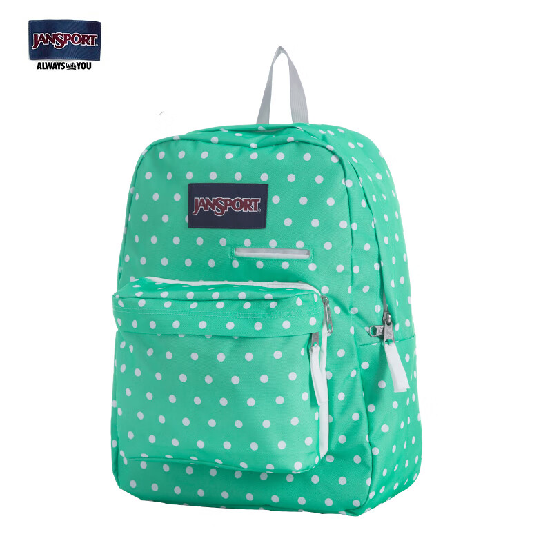 JANSPORT杰斯伯双肩包女男时尚休闲双肩包/裁切不一样花纹会不一致 T50F0NK绿底白点-电脑隔层