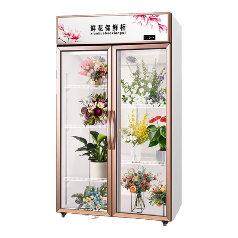藍冰熊花店商用鮮花保鮮柜玻璃透明展示柜鮮花保鮮冰箱冷藏展示柜全屏保鮮柜鮮花冷柜鮮花柜保鮮柜 玫瑰金經(jīng)典風(fēng)冷款-雙門